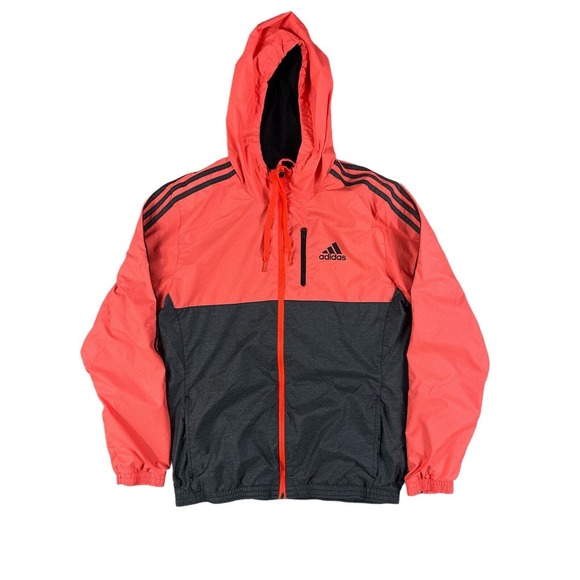 Adidas Women Pink Gray‎ Zip Up Windbreaker Hooded Jacket Sz M - Picture 1 of 7